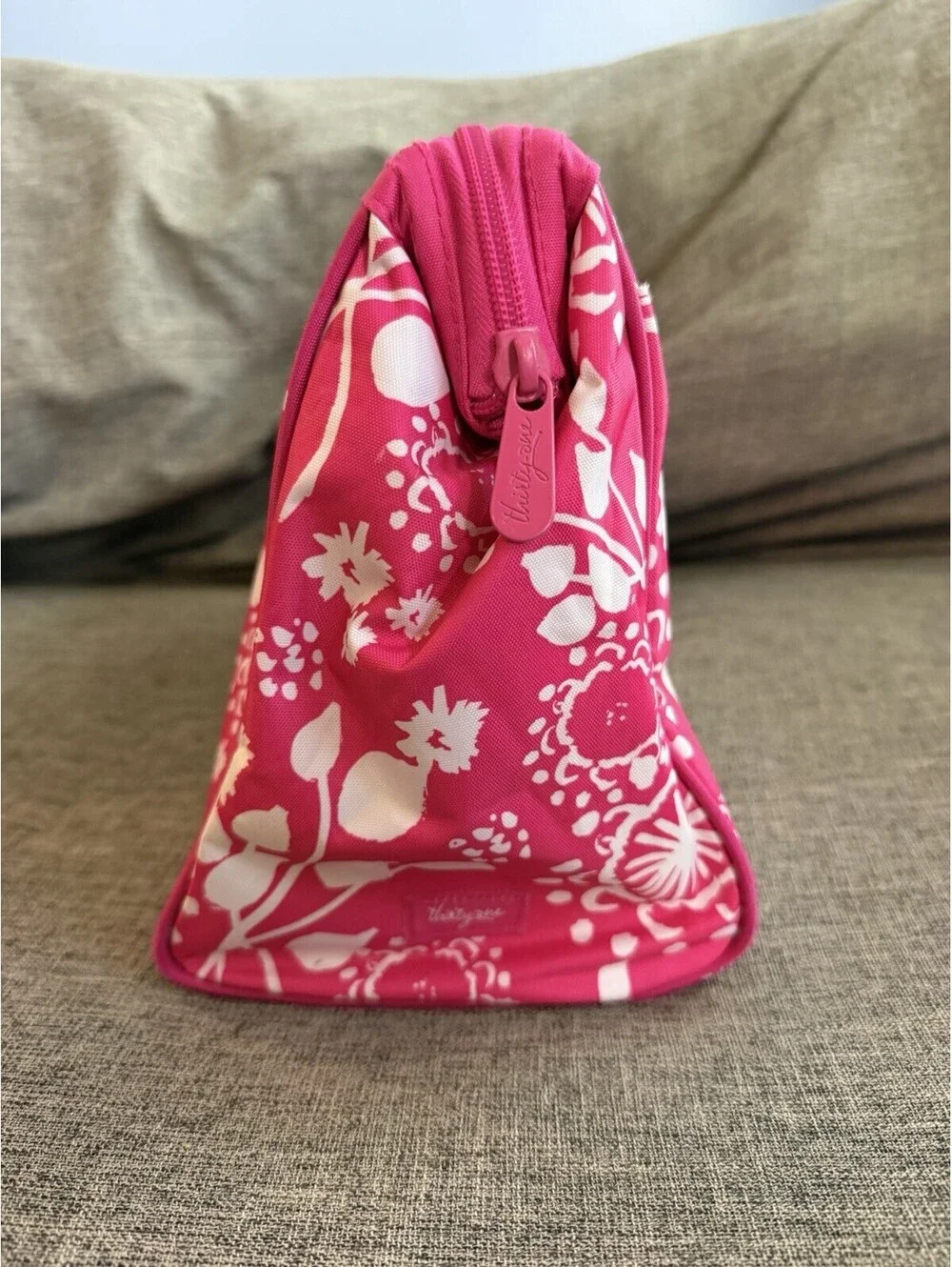 Thirty One Large Cosmetic Bag In Pink Parisian Pop Lined Zip Close